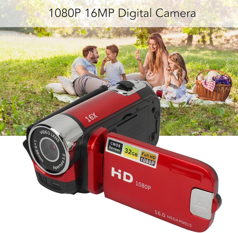 Bewinner D90 Digital Video Camera - 1080P 16MP Handheld Video Camcorder 16x Digital Zoom Video Camera with 2.7in TFT Rotatable Screen, HD Video Recorder Camera with Fill Light (Red) - Image 3